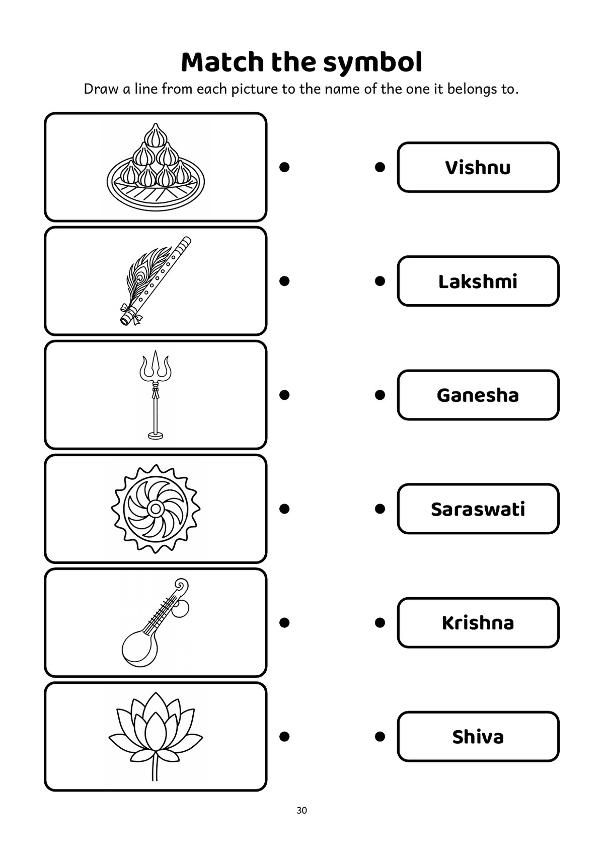 Colour & Tell: Sacred Symbols and Objects (A4): Match the symbol activity page